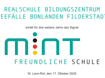 Realschule Bonlanden erneut für drei Jahre als „MINT-freundliche Schule“ ausgezeichnet