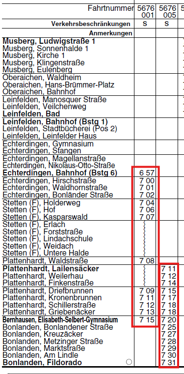 Busplanänderung